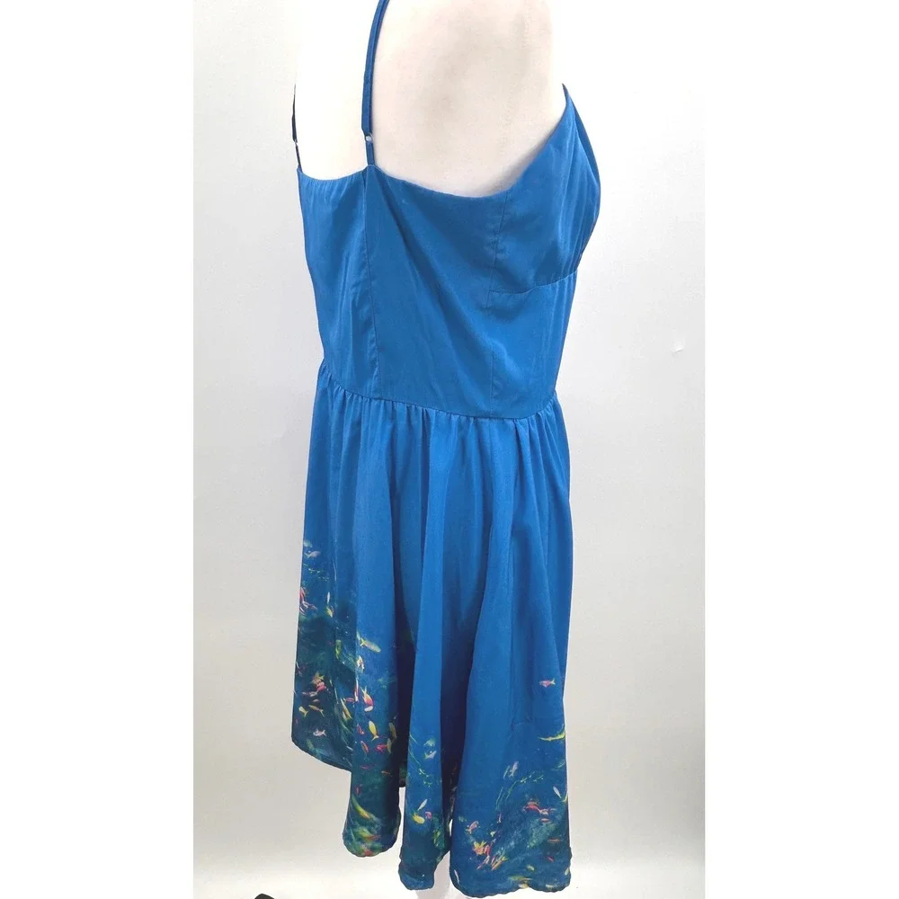 L'Amour by Nanette Lepore Blue Cutout Sundress with Pockets Ocean Print Tropical